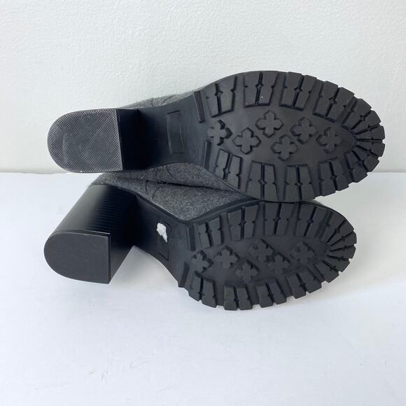 Lane Bryant Wool Blend Chunky Boots Lace Up Stacked Heel Gray Felt Boots Zip 9W - Picture 8 of 9